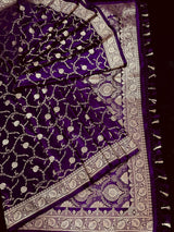 Statement Purple Color Pure Banarasi Satin Silk Saree with Handwoven Gold Zari Weaved Saree - Kaash