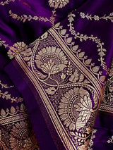 Statement Purple Color Pure Banarasi Satin Silk Saree with Handwoven Gold Zari Weaved Saree - Kaash