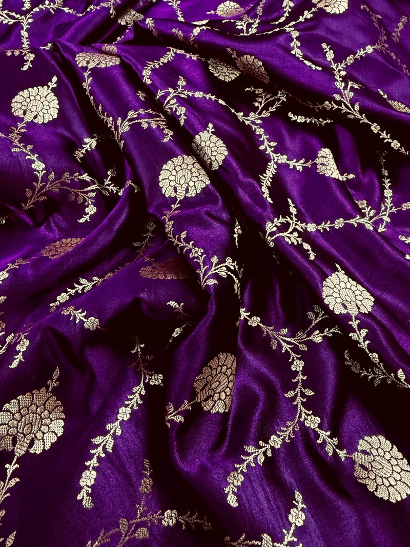 Statement Purple Color Pure Banarasi Satin Silk Saree with Handwoven Gold Zari Weaved Saree - Kaash