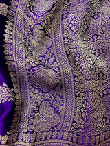 Statement Purple Color Pure Banarasi Satin Silk Saree with Handwoven Gold Zari Weaved Saree | Silk Mark Certified | Kaash Collection - Kaash
