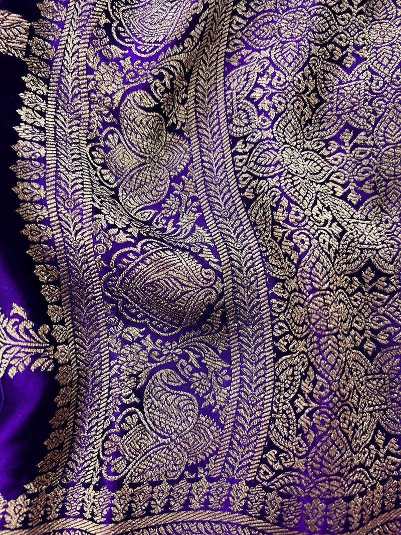 Statement Purple Color Pure Banarasi Satin Silk Saree with Handwoven Gold Zari Weaved Saree | Silk Mark Certified | Kaash Collection - Kaash