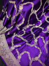 Statement Purple Color Pure Banarasi Satin Silk Saree with Handwoven Gold Zari Weaved Saree | Silk Mark Certified | Kaash Collection - Kaash