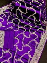 Statement Purple Color Pure Banarasi Satin Silk Saree with Handwoven Gold Zari Weaved Saree | Silk Mark Certified | Kaash Collection - Kaash