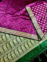 Purple with Green Borders Banarasi saree in banarasi tanchoi silk with tanchoi half-and-half with buttis — Kaash Collection