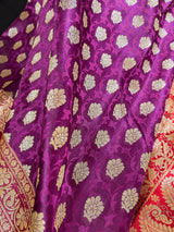 Purple with Red Banarasi saree in banarasi tanchoi silk with tanchoi half-and-half with buttis — Kaash Collection