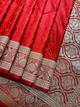 Statement Red Color Pure Banarasi Mashru Silk Saree with Tanchoi Weaving - Kaash