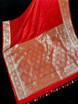 Statement Red Color Pure Banarasi Mashru Silk Saree with Tanchoi Weaving - Kaash