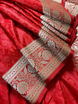 Statement Red Color Pure Banarasi Mashru Silk Saree with Tanchoi Weaving - Kaash