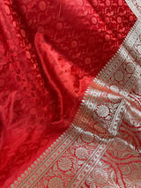 Statement Red Color Pure Banarasi Mashru Silk Saree with Tanchoi Weaving - Kaash