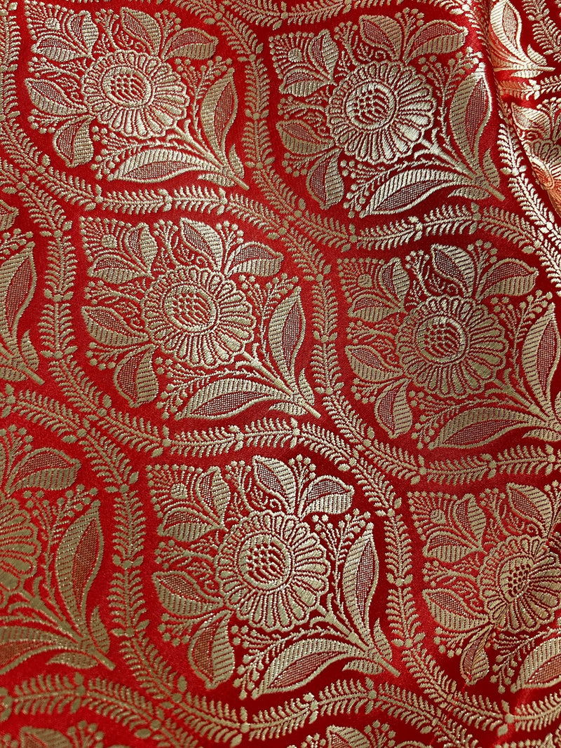 Statement Red Color Pure Banarasi Mashru Silk Saree with Tanchoi Weaving - Kaash