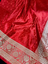 Statement Red Color Pure Banarasi Mashru Silk Saree with Tanchoi Weaving - Kaash