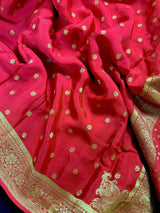 Statement Red Color Pure Crepe Silk Saree with Koniya design | Gold Zari Weave | Silk Mark Certified | Pure Crepe Silk Sarees - Kaash