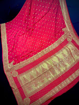 Statement Red Color Pure Crepe Silk Saree with Koniya design | Gold Zari Weave | Silk Mark Certified | Pure Crepe Silk Sarees - Kaash