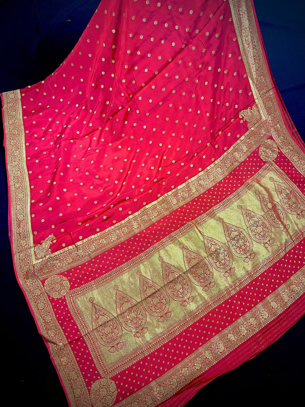 Statement Red Color Pure Crepe Silk Saree with Koniya design | Gold Zari Weave | Silk Mark Certified | Pure Crepe Silk Sarees - Kaash