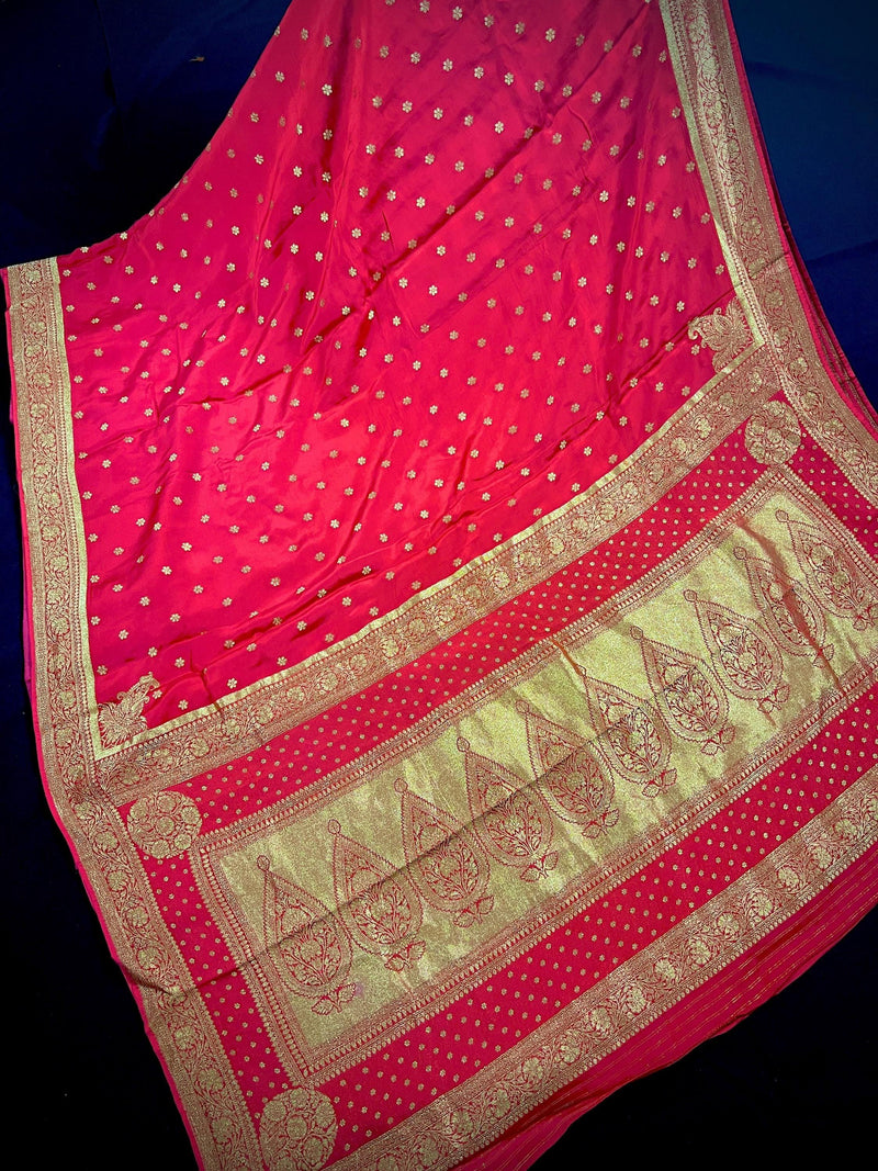 Statement Red Color Pure Crepe Silk Saree with Koniya design | Gold Zari Weave | Silk Mark Certified | Pure Crepe Silk Sarees - Kaash