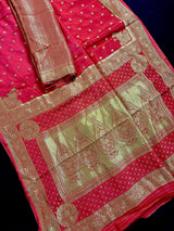 Statement Red Color Pure Crepe Silk Saree with Koniya design | Gold Zari Weave | Silk Mark Certified | Pure Crepe Silk Sarees - Kaash