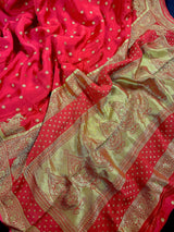 Statement Red Color Pure Crepe Silk Saree with Koniya design | Gold Zari Weave | Silk Mark Certified | Pure Crepe Silk Sarees - Kaash