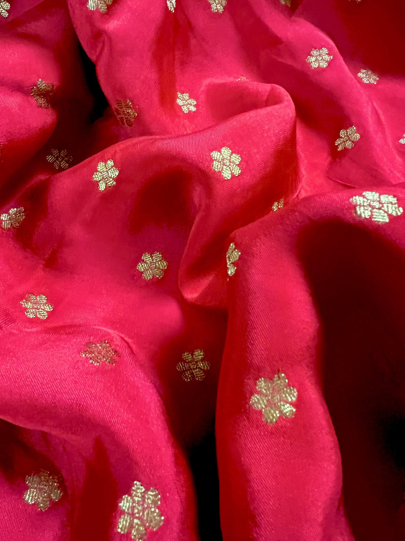 Statement Red Color Pure Crepe Silk Saree with Koniya design | Gold Zari Weave | Silk Mark Certified | Pure Crepe Silk Sarees - Kaash