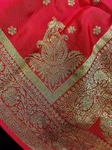 Statement Red Color Pure Crepe Silk Saree with Koniya design | Gold Zari Weave | Silk Mark Certified | Pure Crepe Silk Sarees - Kaash