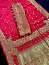 Statement Red Color Pure Crepe Silk Saree with Koniya design | Gold Zari Weave | Silk Mark Certified | Pure Crepe Silk Sarees - Kaash