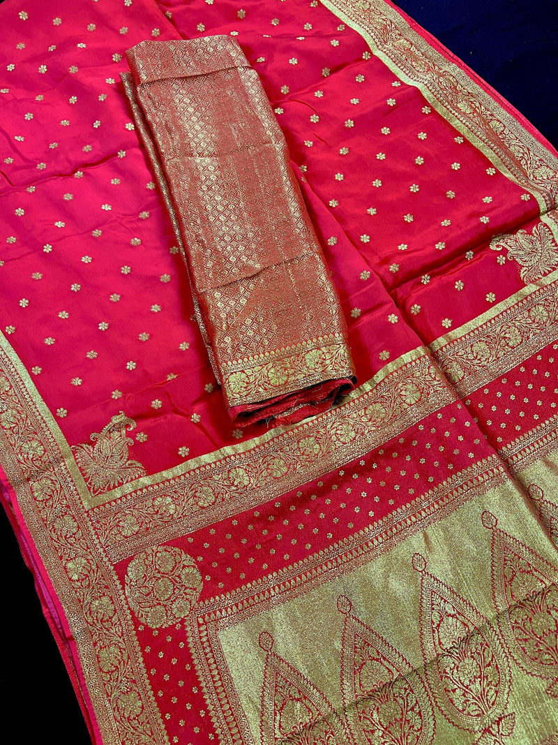 Statement Red Color Pure Crepe Silk Saree with Koniya design | Gold Zari Weave | Silk Mark Certified | Pure Crepe Silk Sarees - Kaash