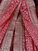 Deep Rose Pink soft organza silk dupatta with muted gold zari, embroidery & sequin — Kaash Collection