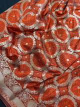 Rust & Burnt Orange Banarasi saree in banarasi silk with muted gold zari with burnt orange tones — Kaash Collection