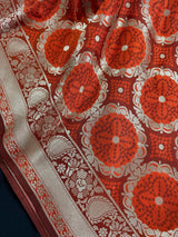 Rust & Burnt Orange Banarasi saree in banarasi silk with muted gold zari with burnt orange tones — Kaash Collection