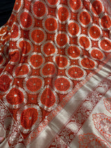 Rust & Burnt Orange Banarasi saree in banarasi silk with muted gold zari with burnt orange tones — Kaash Collection