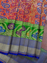 Statement Saree in Red Color - Banarasi Jaal Saree with Meenakari in Parsley Pattern in Multi Color - Kaash