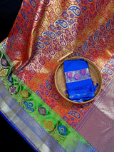 Statement Saree in Red Color - Banarasi Jaal Saree with Meenakari in Parsley Pattern in Multi Color - Kaash