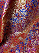 Statement Saree in Red Color - Banarasi Jaal Saree with Meenakari in Parsley Pattern in Multi Color - Kaash