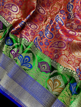 Statement Saree in Red Color - Banarasi Jaal Saree with Meenakari in Parsley Pattern in Multi Color - Kaash