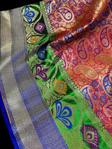 Statement Saree in Red Color - Banarasi Jaal Saree with Meenakari in Parsley Pattern in Multi Color - Kaash