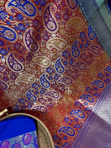 Statement Saree in Red Color - Banarasi Jaal Saree with Meenakari in Parsley Pattern in Multi Color - Kaash
