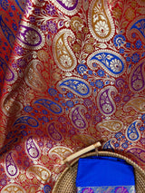 Statement Saree in Red Color - Banarasi Jaal Saree with Meenakari in Parsley Pattern in Multi Color - Kaash