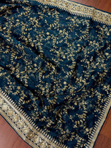 Teal soft organza silk dupatta with muted gold zari, embroidery & sequins — Kaash Collection