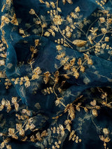 Teal soft organza silk dupatta with muted gold zari, embroidery & sequins — Kaash Collection