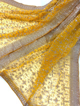 Yellow soft organza silk dupatta with muted gold zari, embroidery & sequin jaal — Kaash Collection