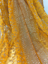 Yellow soft organza silk dupatta with muted gold zari, embroidery & sequin jaal — Kaash Collection