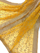 Yellow soft organza silk dupatta with muted gold zari, embroidery & sequin jaal — Kaash Collection