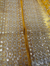 Yellow soft organza silk dupatta with muted gold zari, embroidery & sequin — Kaash Collection