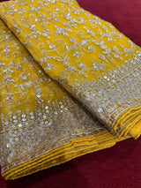 Yellow soft organza silk dupatta with muted gold zari, embroidery & sequin jaal — Kaash Collection
