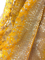 Yellow soft organza silk dupatta with muted gold zari, embroidery & sequin jaal — Kaash Collection