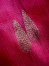 Strawberry Pink Banarasi Linen Cotton Silk Saree with Antique Copper Zari Weave Saree - Kaash