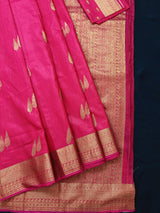 Strawberry Pink Banarasi Linen Cotton Silk Saree with Antique Copper Zari Weave Saree - Kaash