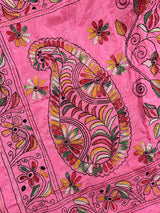 Strawberry Pink hand Kantha stitch saree on Bangalori silk — Kaash Collection