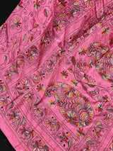 Strawberry Pink hand Kantha stitch saree on Bangalori silk — Kaash Collection