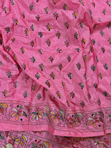 Strawberry Pink hand Kantha stitch saree on Bangalori silk — Kaash Collection