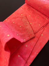 Strawberry Pink Soft Silk Men Kurta Pajama for Men with Self Design material with small Zari Weave butti - Kaash